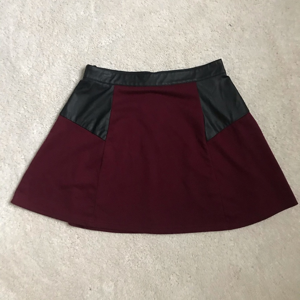 Burgundy Skirt With Pleather Detailing